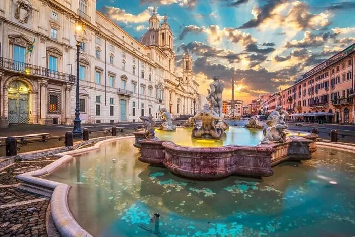 Framed Print : Fountains in Piazza Navona in Rome, Italy at twilight Framed Print : Fountains in Piazza Navona in Rome, Italy at twilight