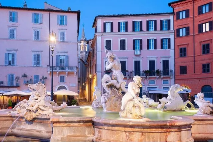 Framed Print : Fountains in Piazza Navona in Rome, Italy at twilight Framed Print : Fountains in Piazza Navona in Rome, Italy at twilight