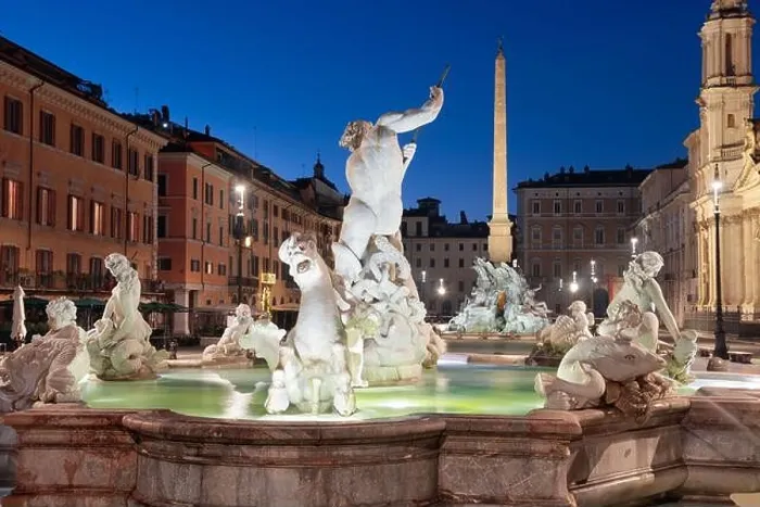 Framed Print : Fountains in Piazza Navona in Rome, Italy at twilight Framed Print : Fountains in Piazza Navona in Rome, Italy at twilight