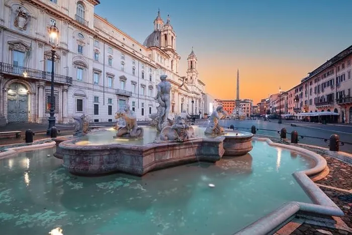 Framed Print : Fountains in Piazza Navona in Rome, Italy at twilight Framed Print : Fountains in Piazza Navona in Rome, Italy at twilight