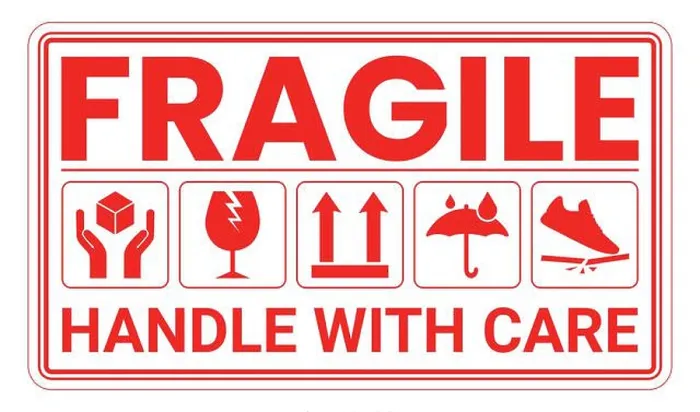 Framed Print : Fragile package icons set, handle with care logistics and delivery shipping labels