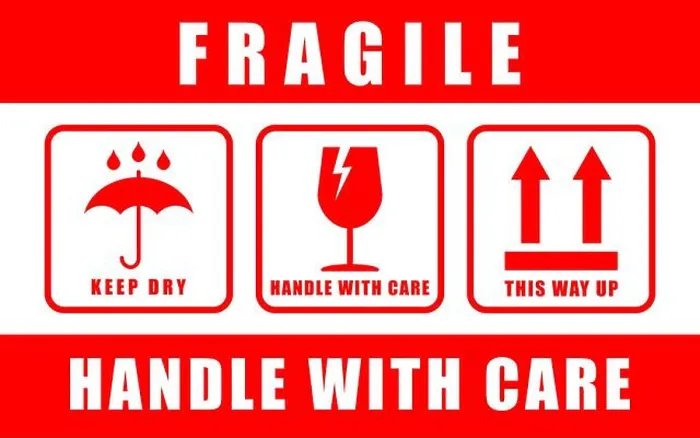 Framed Print : Fragile sticker icon symbol. Handle with care logo sign