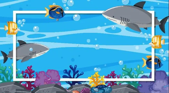 Framed Print : Frame template design with sea creatures under the ocean illustration Framed Print : Frame template design with sea creatures under the ocean illustration