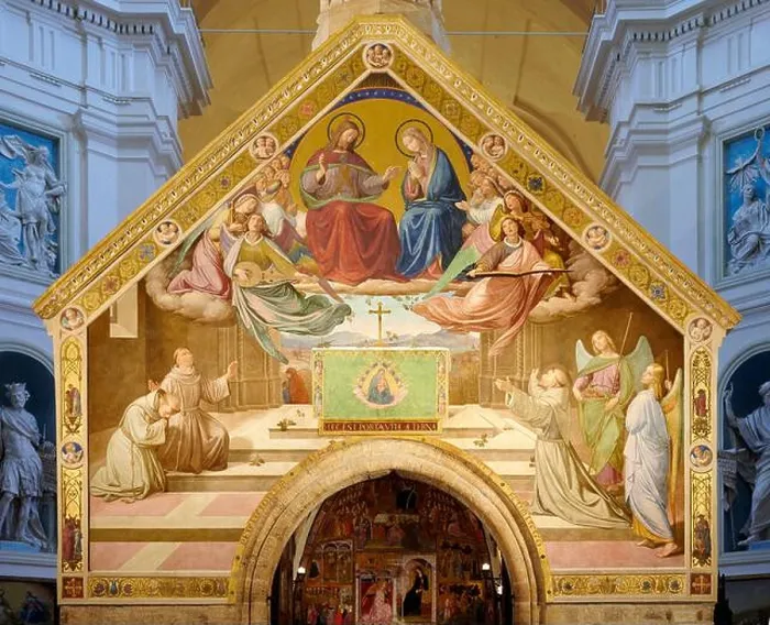 Framed Print : Francesco chiede a Gesù e Maria l'indulgenza plenaria - affresco sull esterno della Porziuncola -F riedrich Overbeck Framed Print : Francesco chiede a Gesù e Maria l'indulgenza plenaria - affresco sull esterno della Porziuncola -F riedrich Overbeck