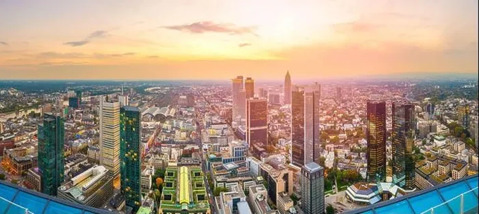 Framed Print : Frankfurt; Germany cityscape from above at dusk Framed Print : Frankfurt; Germany cityscape from above at dusk