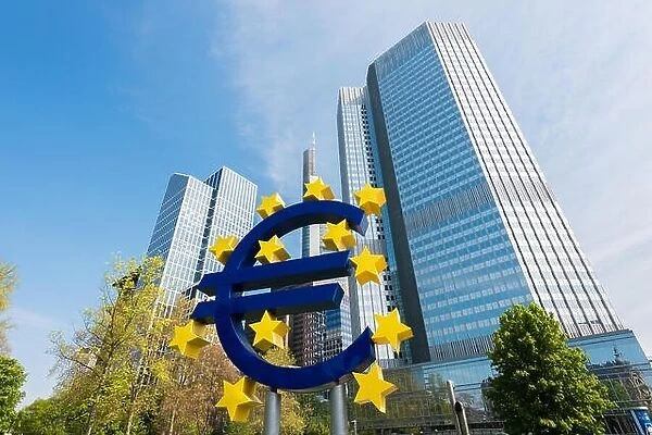 Frankfurt, Germany - May 1, 2016: Euro sign in Frankfurt am Main, Germany. Frankfurt is the largest city in the Germany state of Hesse