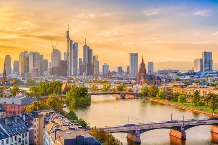 Framed Print : Frankfurt, Germany skyline over the Main River Framed Print : Frankfurt, Germany skyline over the Main River