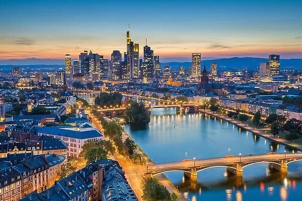 Frankfurt am Main. Image of Frankfurt am Main skyline during twilight blue hour