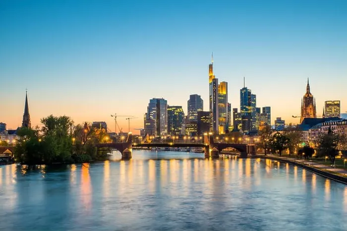 Framed Print : Frankfurt am main urban skyline with skyscrapers building at night in Frankfurt, Germany Framed Print : Frankfurt am main urban skyline with skyscrapers building at night in Frankfurt, Germany