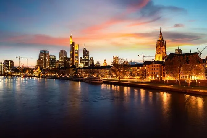 Framed Print : Frankfurt am main urban skyline with skyscrapers building at night in Frankfurt, Germany Framed Print : Frankfurt am main urban skyline with skyscrapers building at night in Frankfurt, Germany