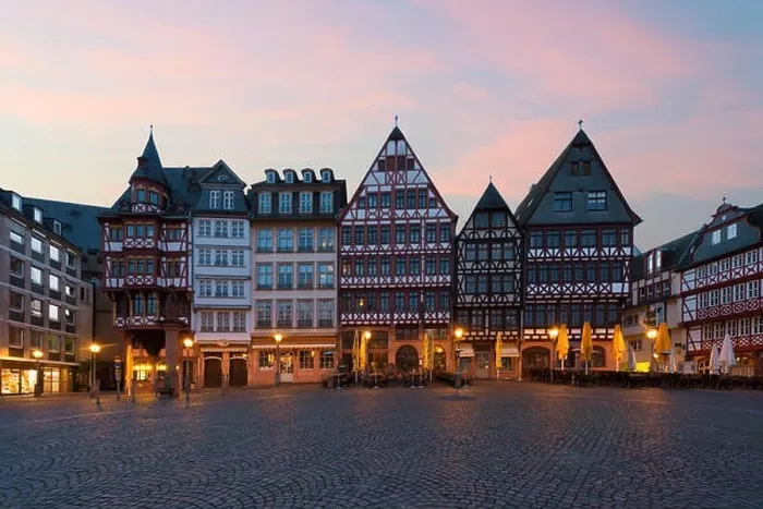 Framed Print : Frankfurt Old town square romerberg with old style house in Frankfurt Germany Framed Print : Frankfurt Old town square romerberg with old style house in Frankfurt Germany
