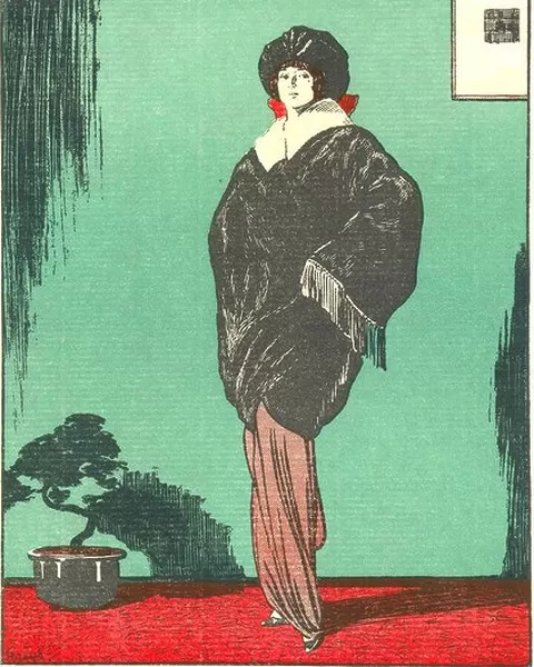 French fashion plate of a cloak from Art Gout Beaute 1912