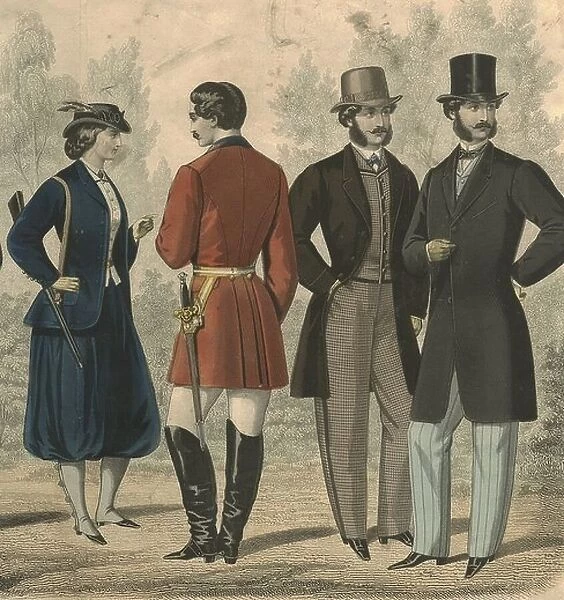 French handcoloured fashion plate showing shooting costume 1860