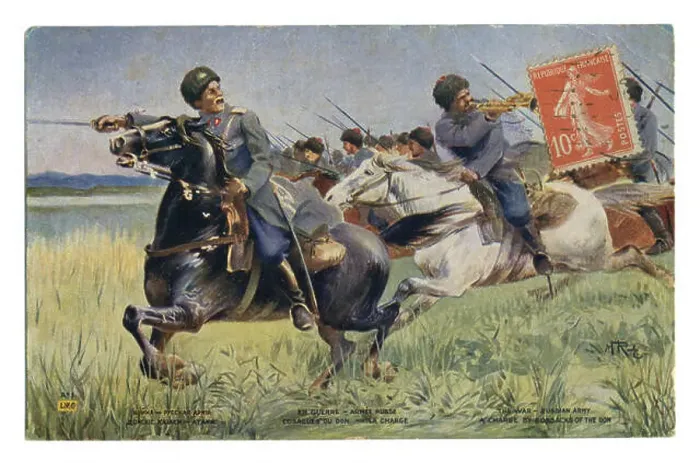Framed Print : French historical postcard: Don Cossacks in the attack Framed Print : French historical postcard: Don Cossacks in the attack