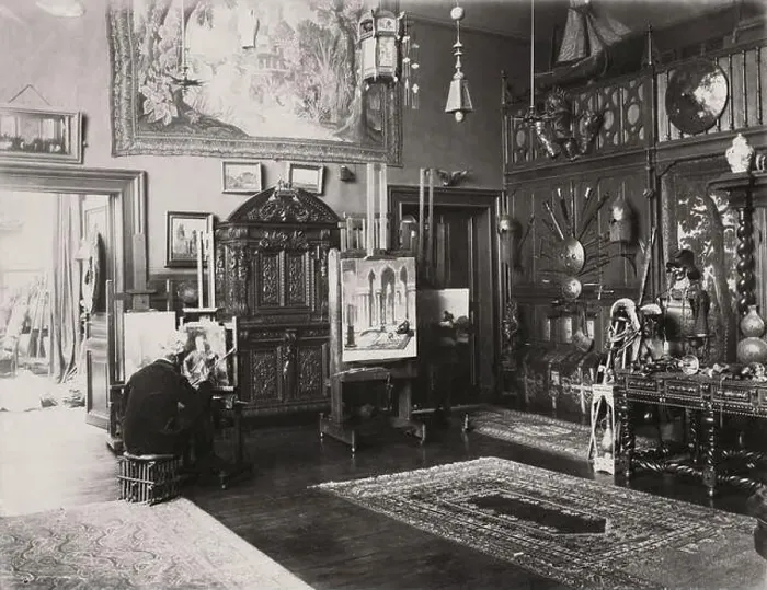 Framed Print : French painter and sculptor Jean-Léon Gérôme in his Paris studio located 6 rue de Bruxelles in the 9th arrondissement Framed Print : French painter and sculptor Jean-Léon Gérôme in his Paris studio located 6 rue de Bruxelles in the 9th arrondissement
