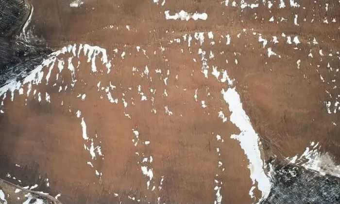 Framed Print : Frozen earth surface background above top drone view Framed Print : Frozen earth surface background above top drone view