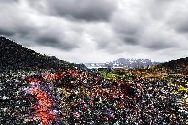 Frozen lavas field in the geothermal valley Leirhnjukur, near Krafla volcano, Iceland, Europe. Landscape photography