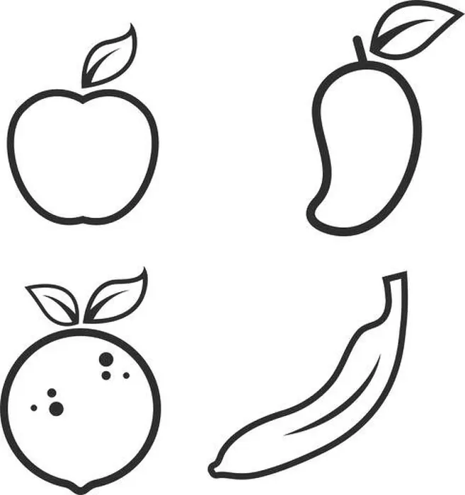 Framed Print : fruit banana, aplle, orange, mango line icon vector illustration design
