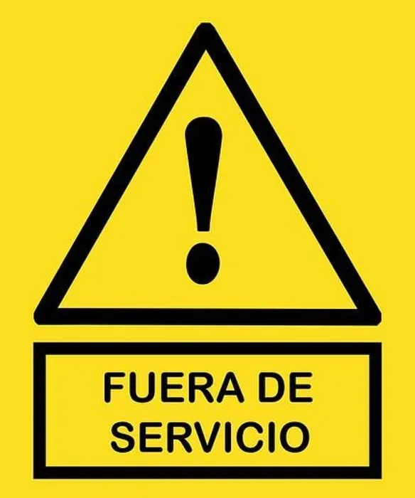 Framed Print : fuera de servicio señal : out of service sign with yellow triangle and exclamation point mark yellow banner Framed Print : fuera de servicio señal : out of service sign with yellow triangle and exclamation point mark yellow banner
