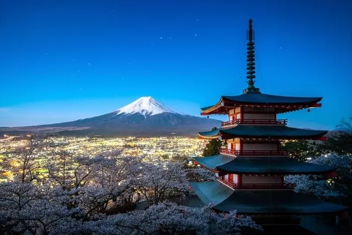 Framed Print : Fujiyoshida, Japan at Chureito Pagoda and Mt. Fuji in the spring with cherry blossoms full bloom during twilight. Japan Landscape and nature travel, o Framed Print : Fujiyoshida, Japan at Chureito Pagoda and Mt. Fuji in the spring with cherry blossoms full bloom during twilight. Japan Landscape and nature travel, o