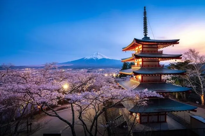 Framed Print : Fujiyoshida, Japan at Chureito Pagoda and Mt. Fuji in the spring with cherry blossoms full bloom during twilight. Japan Landscape and nature travel, o Framed Print : Fujiyoshida, Japan at Chureito Pagoda and Mt. Fuji in the spring with cherry blossoms full bloom during twilight. Japan Landscape and nature travel, o