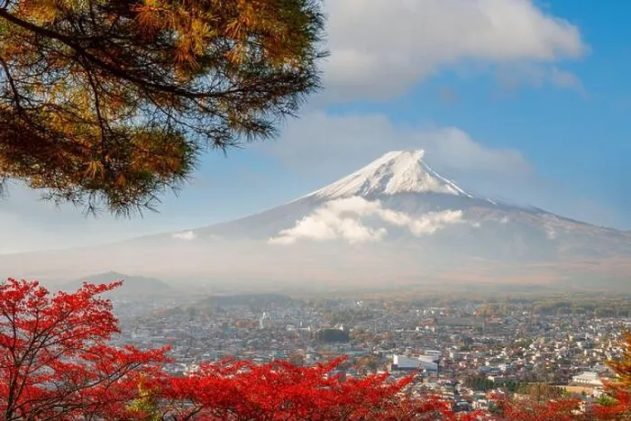 Framed Print : Fujiyoshida, Japan with fall foliage surrounding Mt. Fuji in autumn season Framed Print : Fujiyoshida, Japan with fall foliage surrounding Mt. Fuji in autumn season