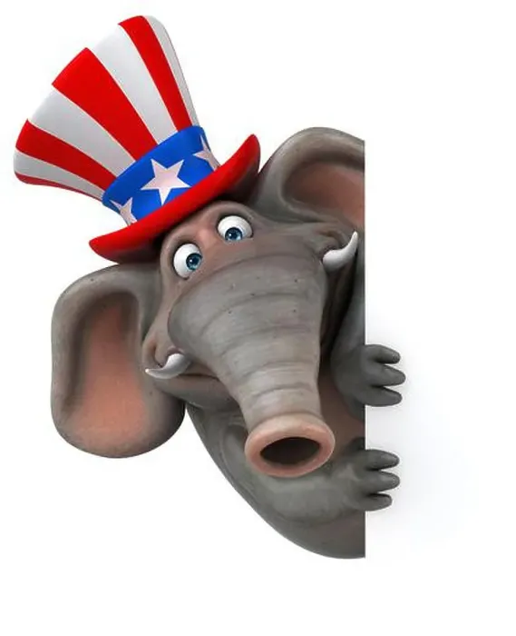 Framed Print : Fun 3D cartoon elephant with an uncle sam hat Framed Print : Fun 3D cartoon elephant with an uncle sam hat