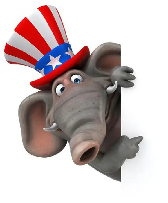 Framed Print : Fun 3D cartoon elephant with an uncle sam hat Framed Print : Fun 3D cartoon elephant with an uncle sam hat