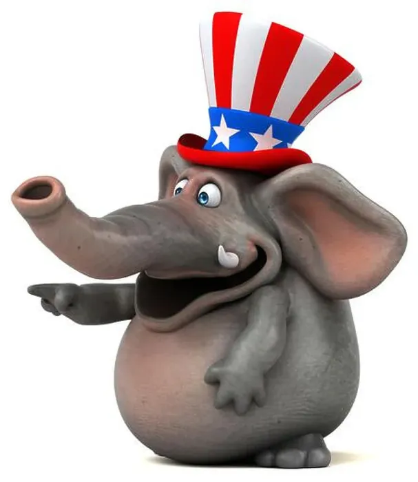 Framed Print : Fun 3D cartoon elephant with an uncle sam hat Framed Print : Fun 3D cartoon elephant with an uncle sam hat