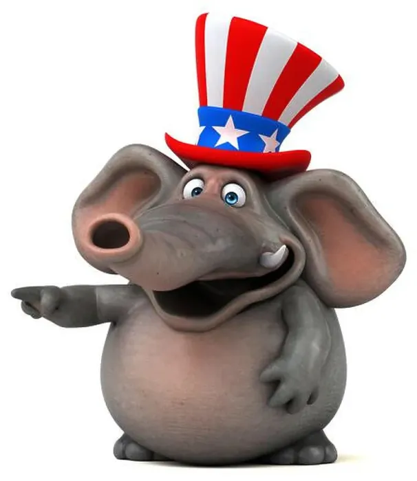Framed Print : Fun 3D cartoon elephant with an uncle sam hat Framed Print : Fun 3D cartoon elephant with an uncle sam hat