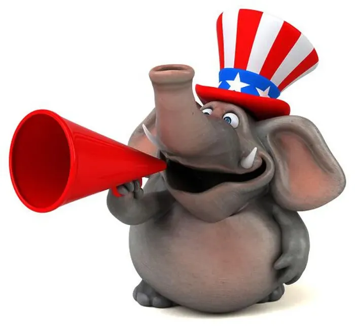 Framed Print : Fun 3D cartoon elephant with an uncle sam hat Framed Print : Fun 3D cartoon elephant with an uncle sam hat