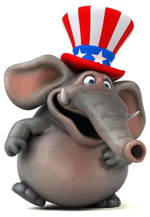 Framed Print : Fun 3D cartoon elephant with an uncle sam hat Framed Print : Fun 3D cartoon elephant with an uncle sam hat