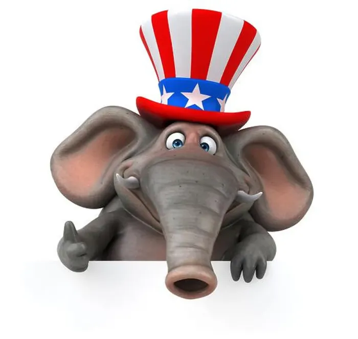 Framed Print : Fun 3D cartoon elephant with an uncle sam hat Framed Print : Fun 3D cartoon elephant with an uncle sam hat