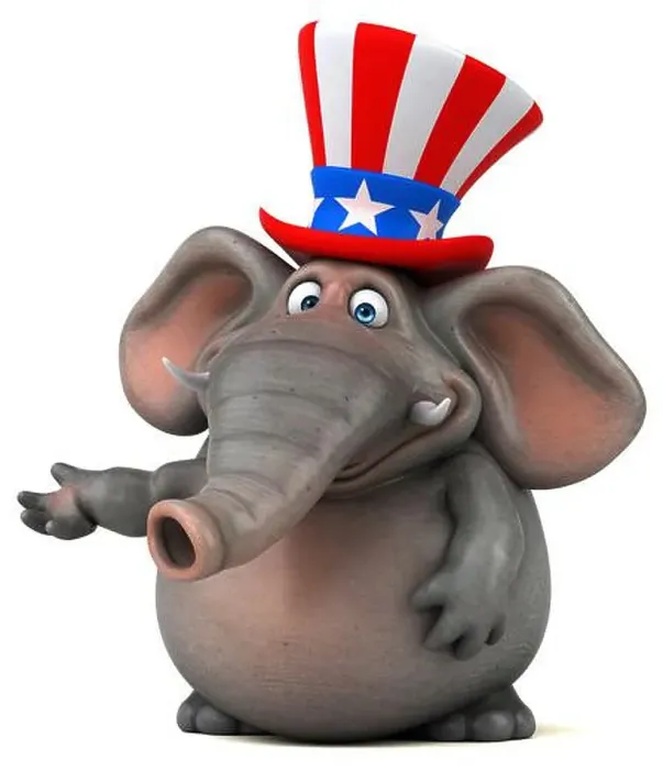 Framed Print : Fun 3D cartoon elephant with an uncle sam hat Framed Print : Fun 3D cartoon elephant with an uncle sam hat