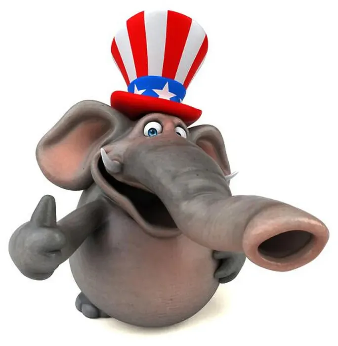 Framed Print : Fun 3D cartoon elephant with an uncle sam hat Framed Print : Fun 3D cartoon elephant with an uncle sam hat