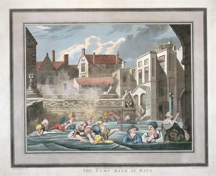 Framed Print : A funny humorous print coloured engraving of The Pump Room Bath England Framed Print : A funny humorous print coloured engraving of The Pump Room Bath England
