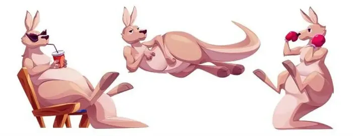 Framed Print : Funny kangaroo cartoon character lying with satisfied smile