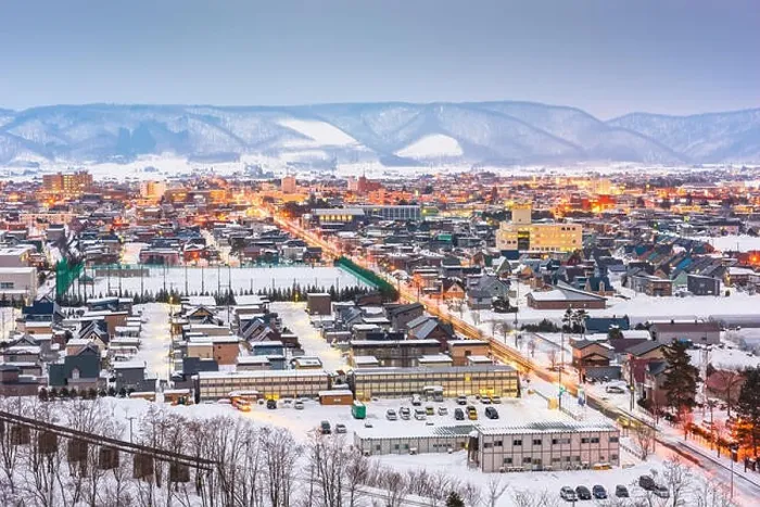 Framed Print : Furano, Hokkaido, Japan town skyline in winter