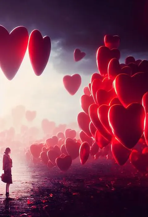 Framed Print : Futuristic Valentine's Day concept with red flying hearts, 3D illustration Framed Print : Futuristic Valentine's Day concept with red flying hearts, 3D illustration