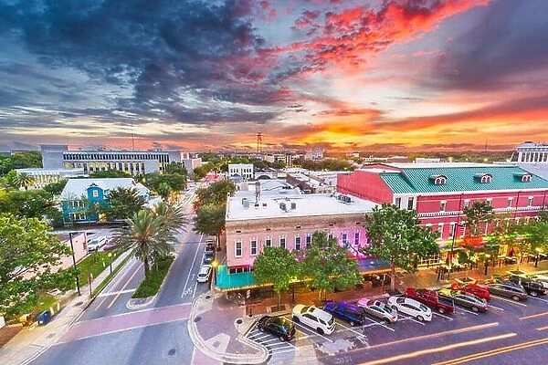 Gainesville, Florida, USA downtown cityscape at dusk