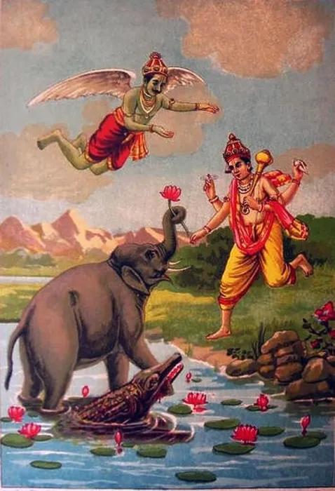 Framed Print : Gajendra Moksha print Framed Print : Gajendra Moksha print