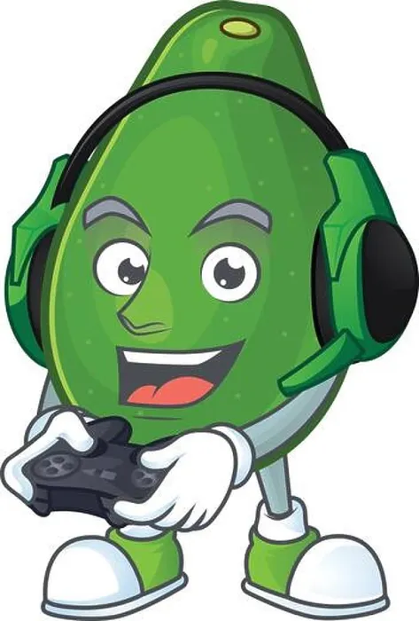 Framed Print : Gaming avocado fruit character on white background Framed Print : Gaming avocado fruit character on white background