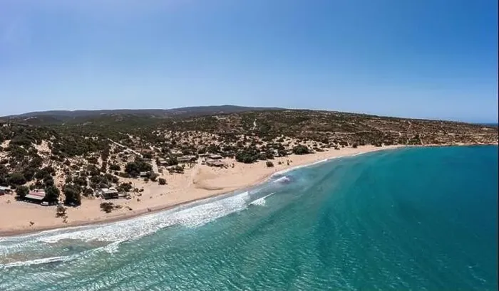 Framed Print : Gavdos island, Crete, Greece. Aerial drone view of sandy beach Framed Print : Gavdos island, Crete, Greece. Aerial drone view of sandy beach