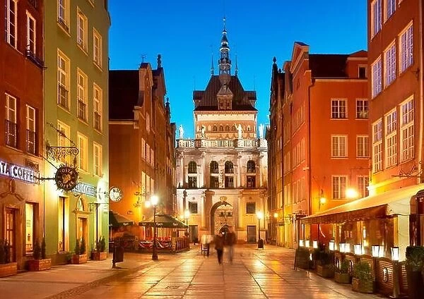 Gdansk - evening view of the Golden Gate, Old Town in Gdansk, Poland