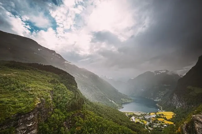 Framed Print : Geirangerfjord, Norway - Geiranger In Geirangerfjorden In Rainy Summer Day. Famous Norwegian Landmark And Popular Destination