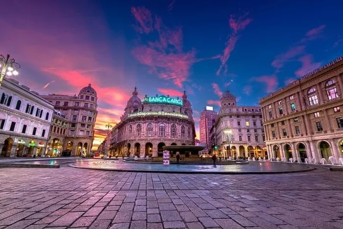Framed Print : GENOA, ITALY - DECEMBER 30, 2021: Piazza De Ferrari at the fountain in the morning Framed Print : GENOA, ITALY - DECEMBER 30, 2021: Piazza De Ferrari at the fountain in the morning
