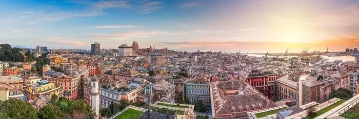 Framed Print : Genoa, Liguria, Italy downtown city skyline from above at dusk Framed Print : Genoa, Liguria, Italy downtown city skyline from above at dusk