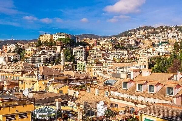 Genova, Italy city skyline view towards the historic center on a nice afternoon