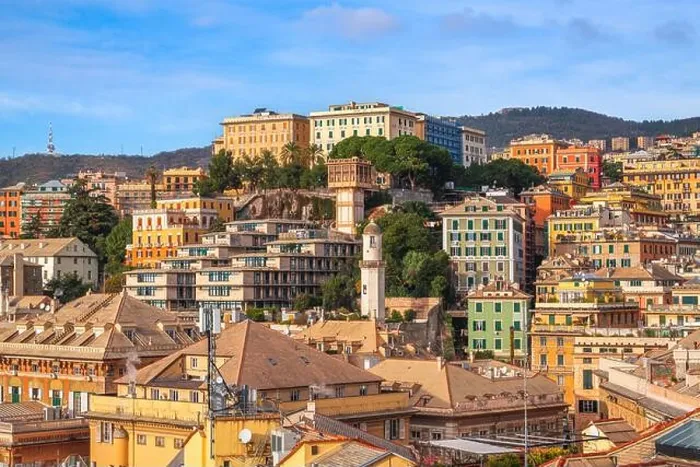 Framed Print : Genova, Italy city skyline view towards the historic center on a nice afternoon Framed Print : Genova, Italy city skyline view towards the historic center on a nice afternoon