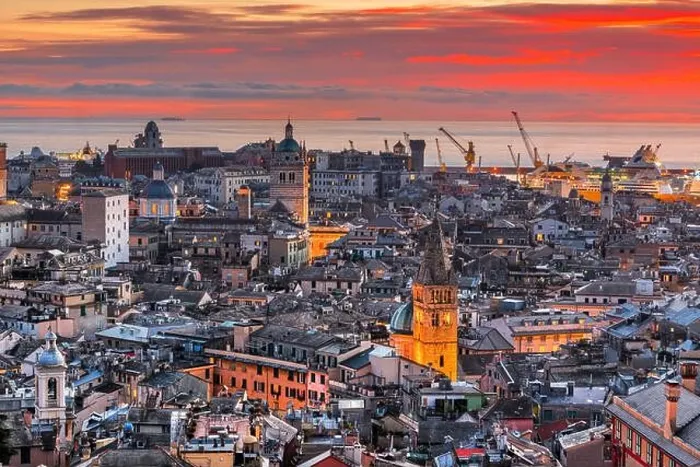 Framed Print : Genova, Italy downtown skyline with historic towers at dusk Framed Print : Genova, Italy downtown skyline with historic towers at dusk